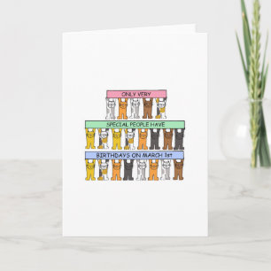 March 1st Birthday, Cute Cartoon Cats. Card