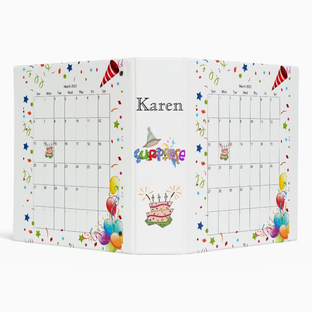 March 2022 Calendar Happy Birthday Binder  (Background)