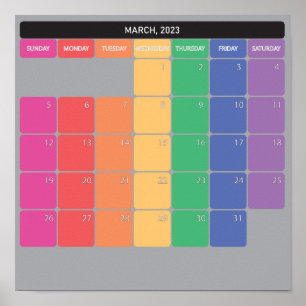 March 2023 planer calendar colour days poster