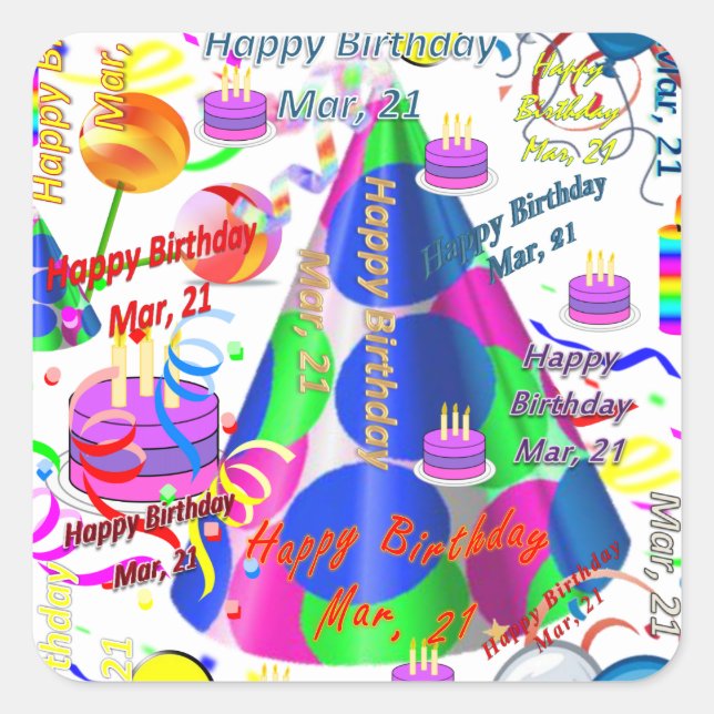 March, 21 Kids Birthday Stickers (Front)