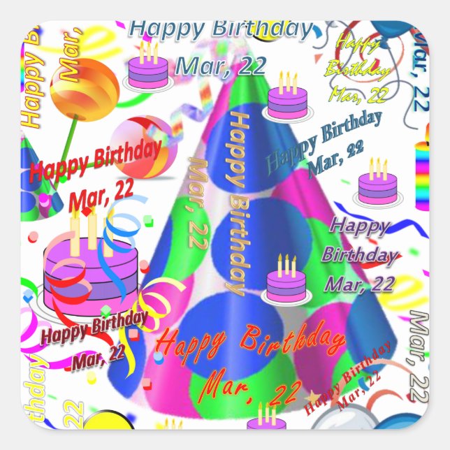 March, 22 Kids Birthday Stickers (Front)