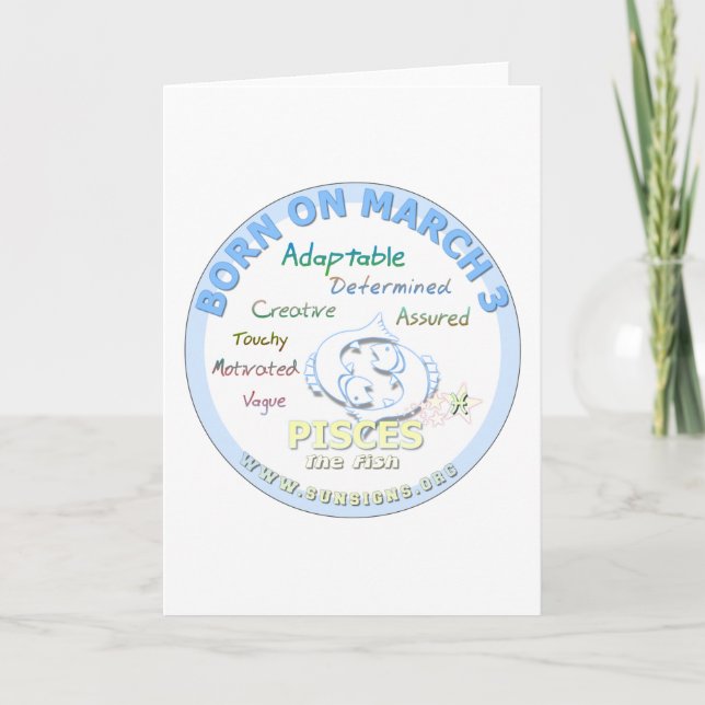 March 3rd Birthday - Pisces Card (Front)