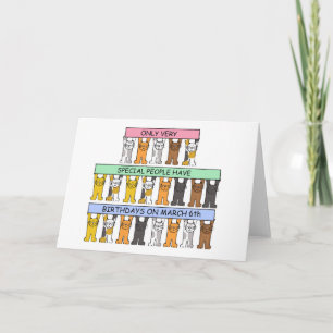 March 6th Birthdays celebrated by cats. Card