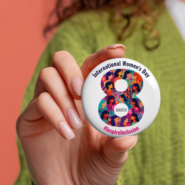 March 8 International Women's Day IWD 3 Inch Round Button (March 8 International Women's Day IWD Button)