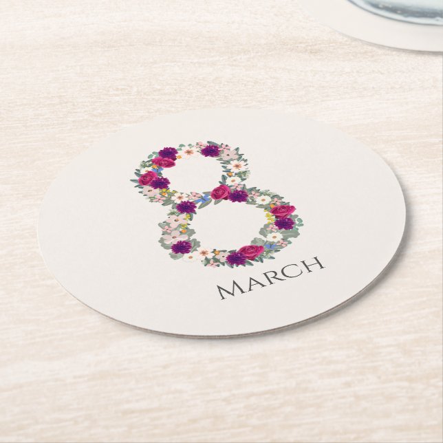 March 8 International Womens Day     Round Paper Coaster (Angled)