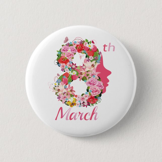 March 8th International Women's Day  2 Inch Round Button (Front)