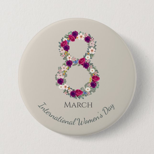 March 8th International Women's Day 3 Inch Round Button (Front)