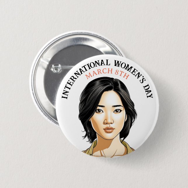 March 8th is International Women's Day 2 Inch Round Button (Front & Back)
