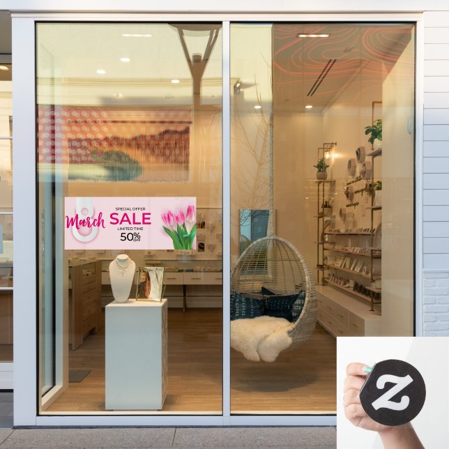 March 8th Women's Day Sale Pink Roses Business Window Cling (Store Window)