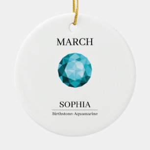 March Aquamarine Personalized Birthday Ceramic Ornament
