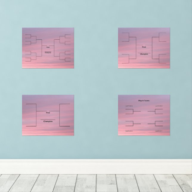 March Basketball 16 8 4 Team Bracket Play In Pink (Wood Floor)