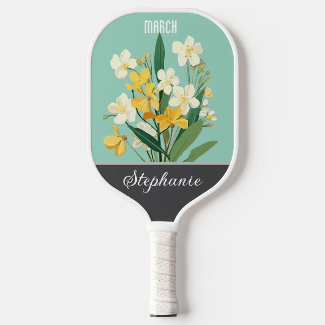 March Birth Flower Custom Name Pickleball Paddle (Front)