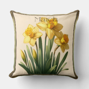 March Birth Flower Daffodil Vintage Floral Throw Pillow