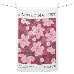 March Birth Flower Market Pink Sakura Cherry Print Kitchen Towel
