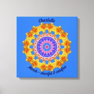 March Birth Flower Personalized Mandala Zen 16" Canvas Print