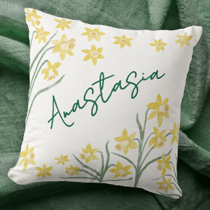 March Birth Month Daffodil Personalized Throw Pillow