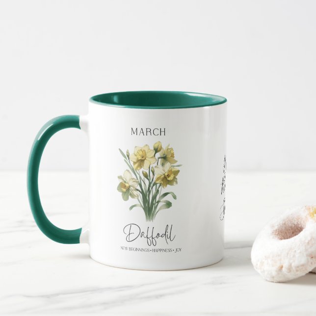 March Birth Month Flower Daffodil Birthday Gift Mug (With Donut)