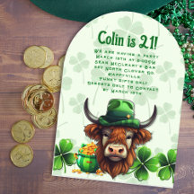March Birthday Bull n Clovers Party Invitations