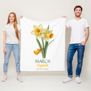March Birthday Daffodil Birth Flower Personalized  Fleece Blanket
