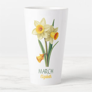 March Birthday Daffodil Birth Flower Personalized Latte Mug