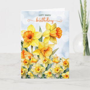 March Birthday Daffodil Garden with Sky Bokeh Card