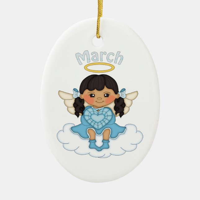 March Birthstone Angel Black Ceramic Ornament (Front)
