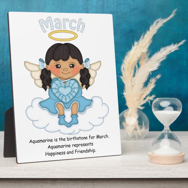 March Birthstone Angel Black Plaque (Side)