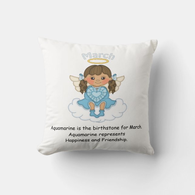 March Birthstone Angel Brunette Throw Pillow (Front)