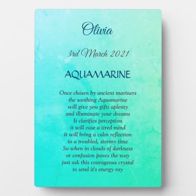 March Birthstone Aquamarine Plaque with Easel (Front)