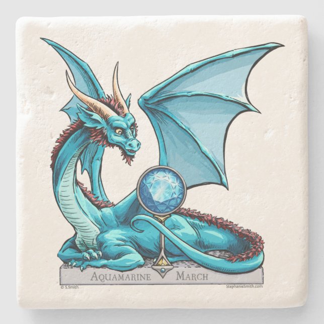 March Birthstone Dragon: Aquamarine Stone Coaster (Front)