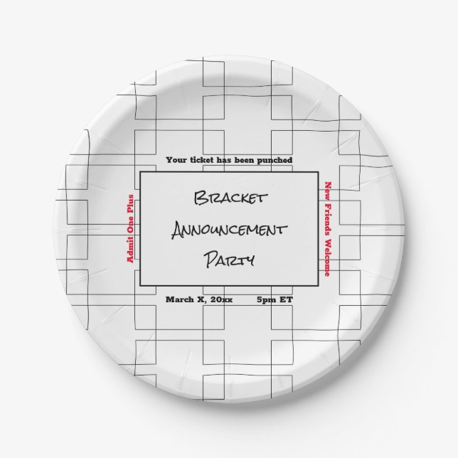 March Bracket Basketball Announcement Party Paper Plate (Front)