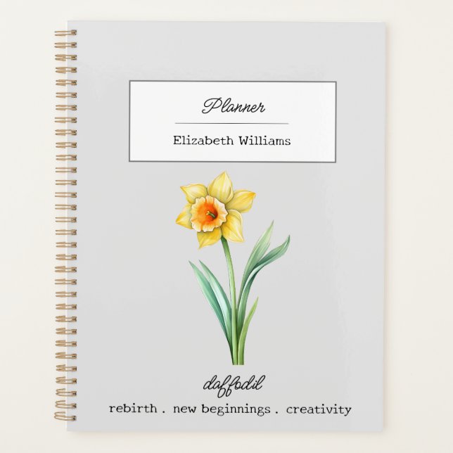 MARCH DAFFODIL BIRTH FLOWER PERSONALIZED  PLANNER (Front)