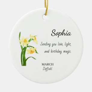 March Daffodil Personalized Birthday Ceramic Ornament