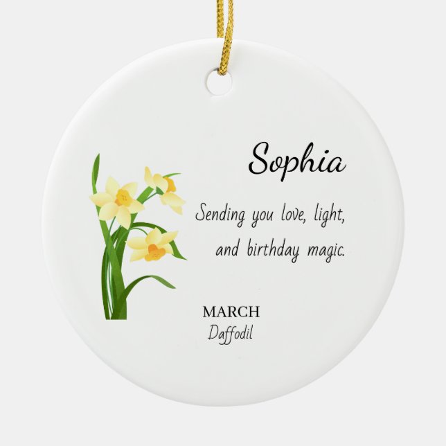 March Daffodil Personalized Birthday Ceramic Ornament (Front)