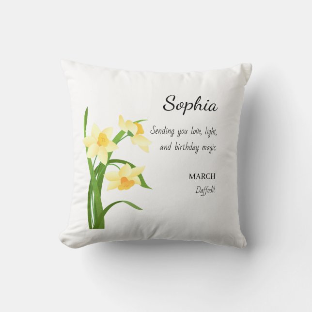 March Daffodil Personalized Birthday Throw Pillow (Front)