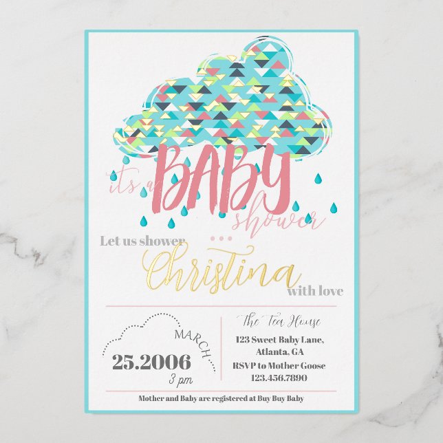 March Gold Foil Modern Baby Shower Invitation (Front)