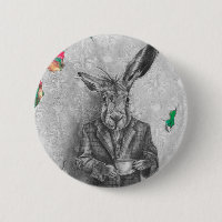 March Hare Button Alice In Wonderland Button Pin