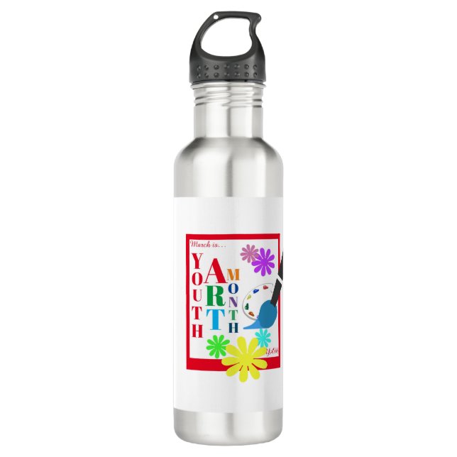 March is Youth Art Month 710 Ml Water Bottle (Front)
