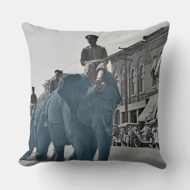 March of the Blue Blue Elephants Ca. 1920's circus Throw Pillow (Front)