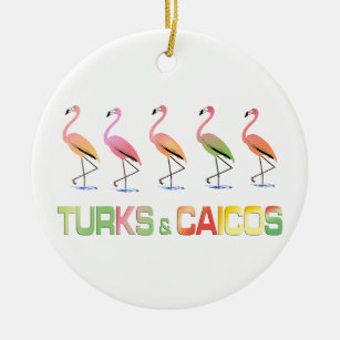 March of the Tropical Flamingos TURKS & CAICOS Ceramic Ornament