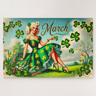 March Retro Pin-Up Girl St. Patrick's Day Jigsaw Puzzle