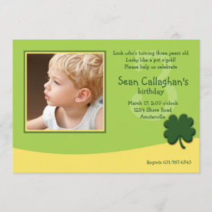 March Shamrock Photo Birthday  Invitation