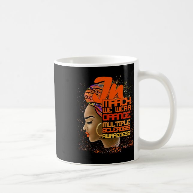 March We Wear Orange Multiple Sclerosis Afro Black Coffee Mug (Right)