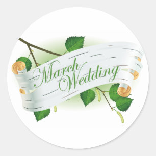 March Wedding : leaves of the season : Classic Round Sticker