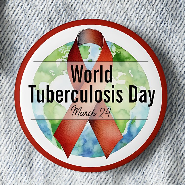 March World Tuberculosis Day Awareness Ribbon 2 Inch Round Button (Creator Uploaded)