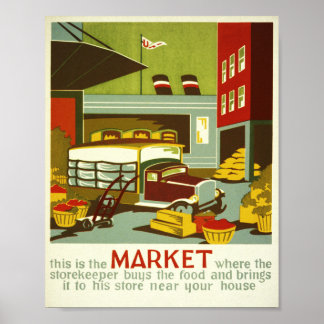 Marché alimentaire... Poster vintage américain