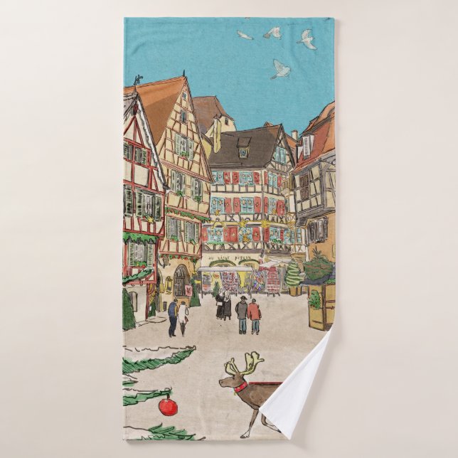 Marché de Noël Strasbourg France d'inspiration rét (Serviette de bain)