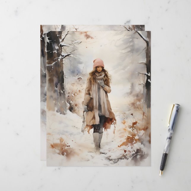 Marche en hiver Woodland papier à morceau (Devant/Arrière en situation)