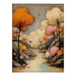 märchenhafte Landschaft mit abstrakten Bäumen  Poster