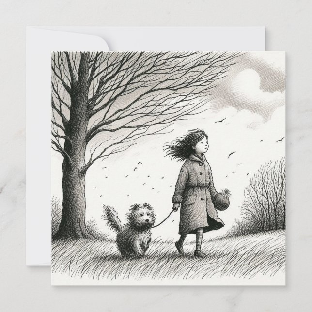 Marcher sur la carte de note de chien (Devant)